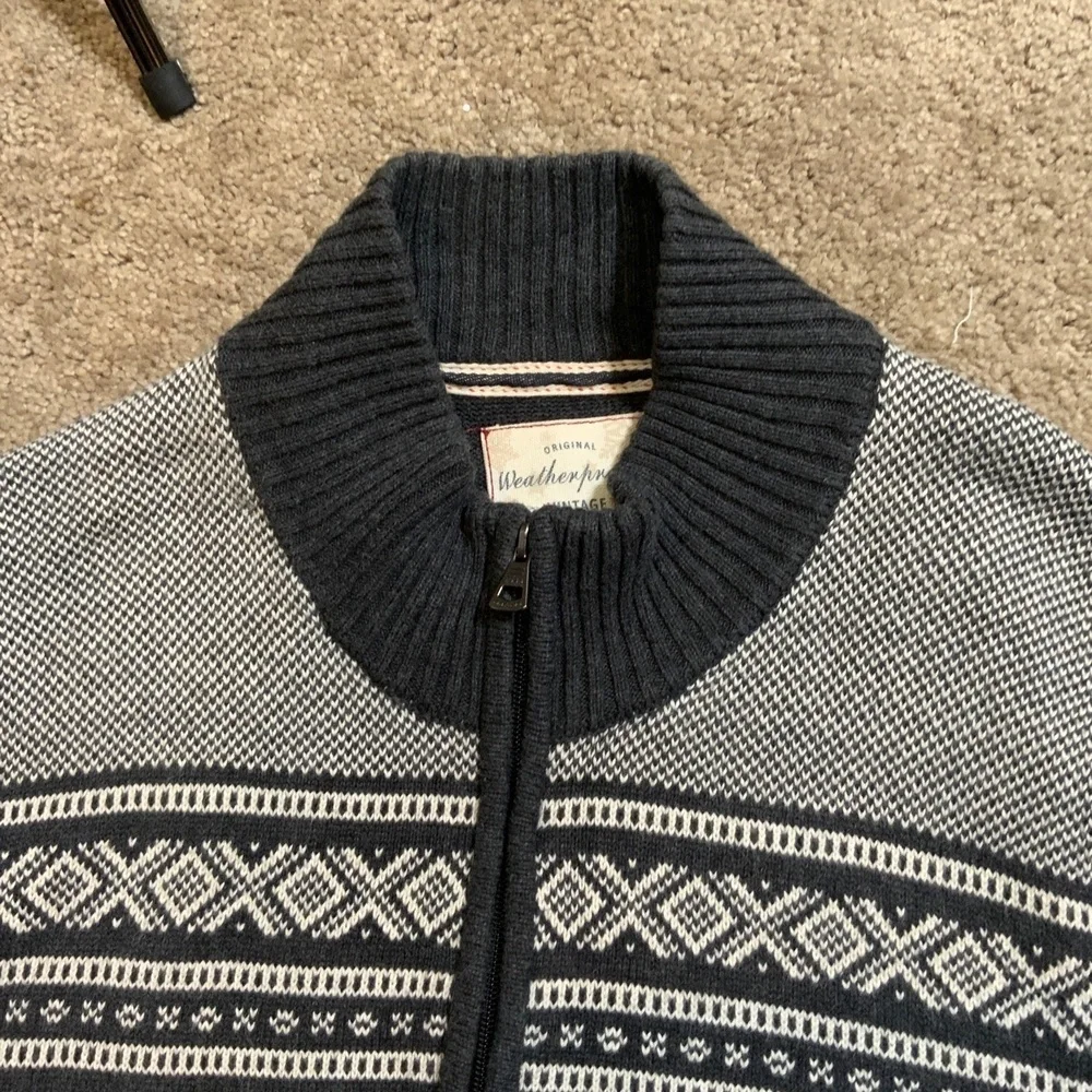 Weatherproof Vintage Gray HalfZip Fair Isle Pullover Sweater XL Twee Granola Boy